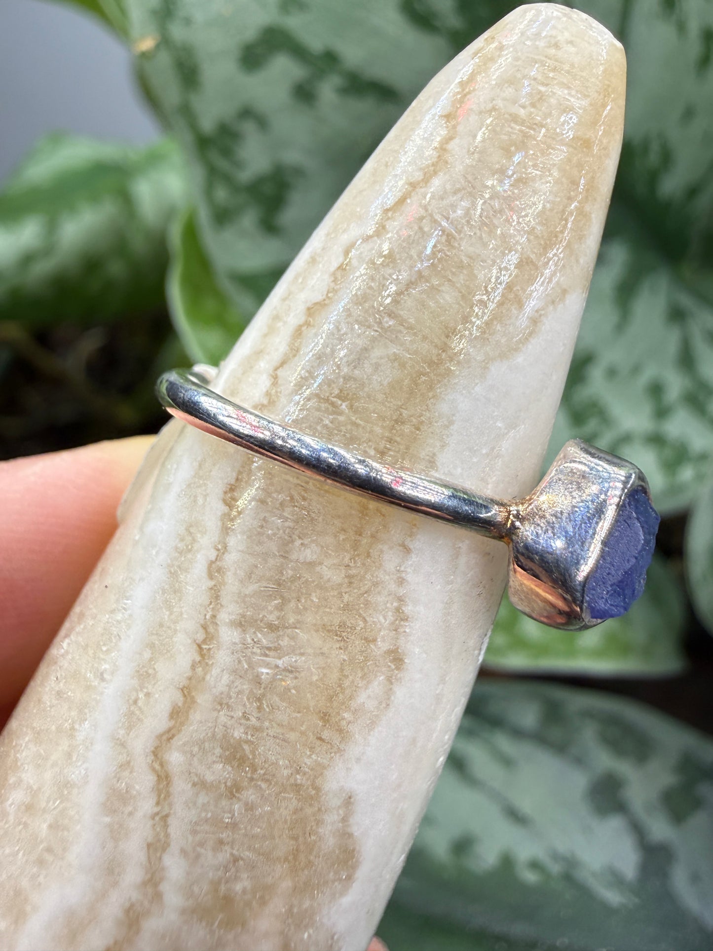 Natural Rough Tanzanite Ring Size 6 in .925 Sterling Silver- Freeform Bezel Setting