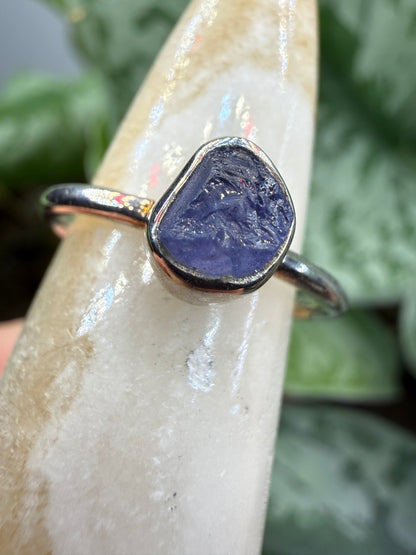 Natural Rough Tanzanite Ring Size 6 in .925 Sterling Silver- Freeform Bezel Setting
