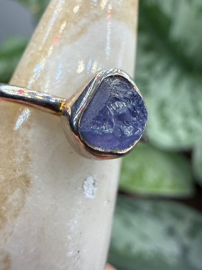Natural Rough Tanzanite Ring Size 6 in .925 Sterling Silver- Freeform Bezel Setting