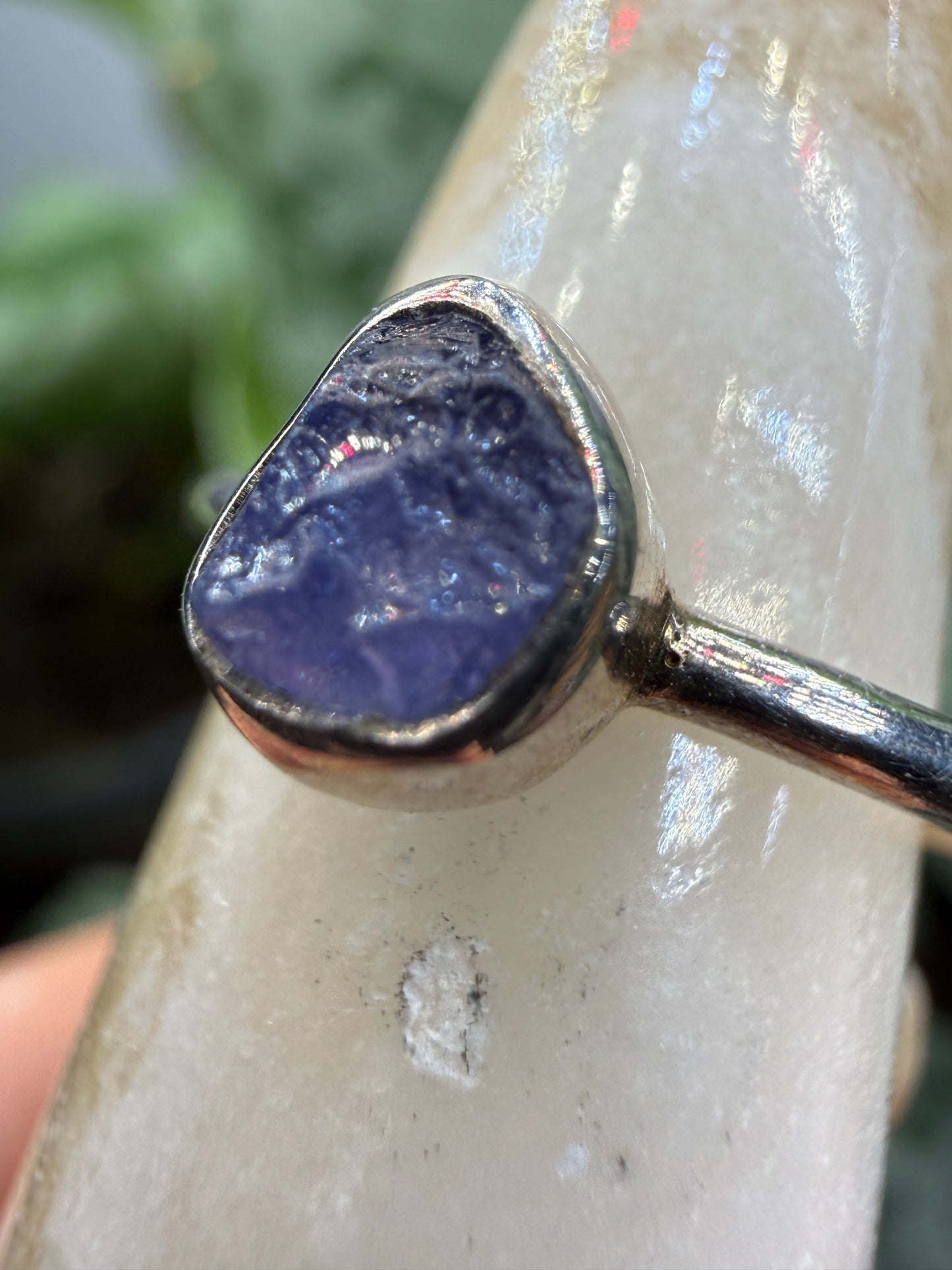 Natural Rough Tanzanite Ring Size 6 in .925 Sterling Silver- Freeform Bezel Setting