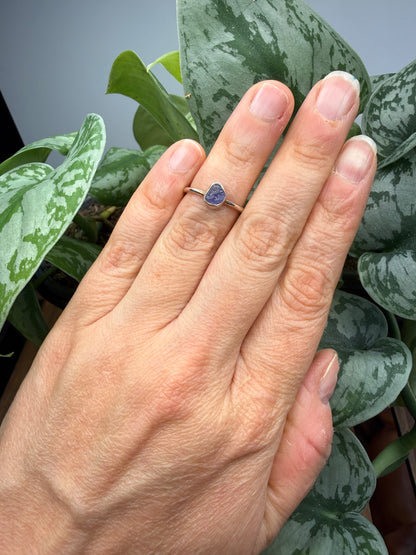 Natural Rough Tanzanite Ring Size 6 in .925 Sterling Silver- Freeform Bezel Setting