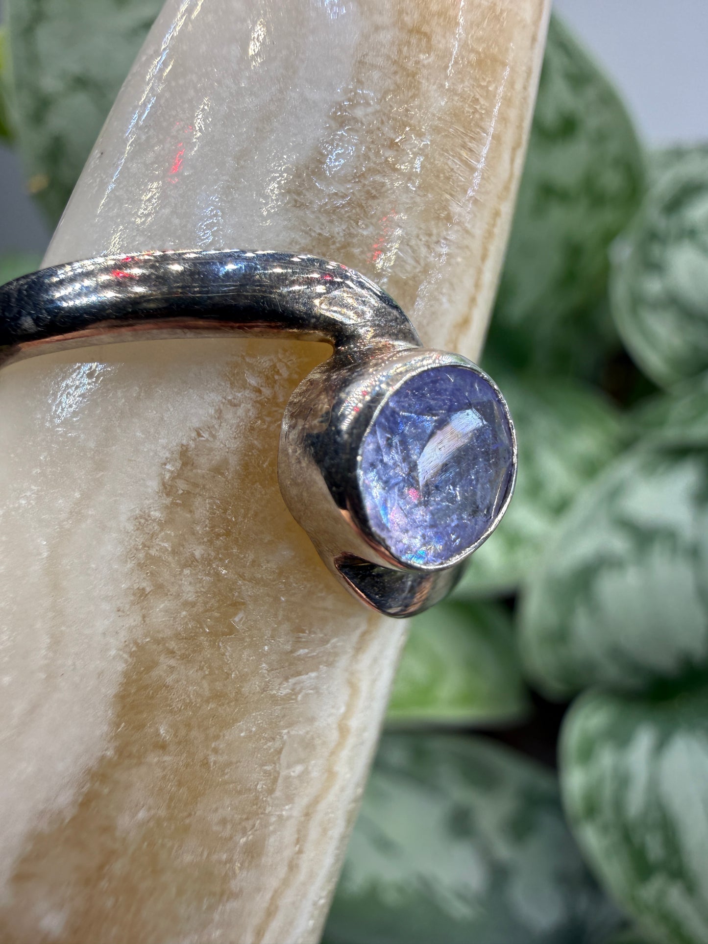 Natural Round Faceted Tanzanite Ring Size 9 in .925 Sterling Silver- Bezel Set