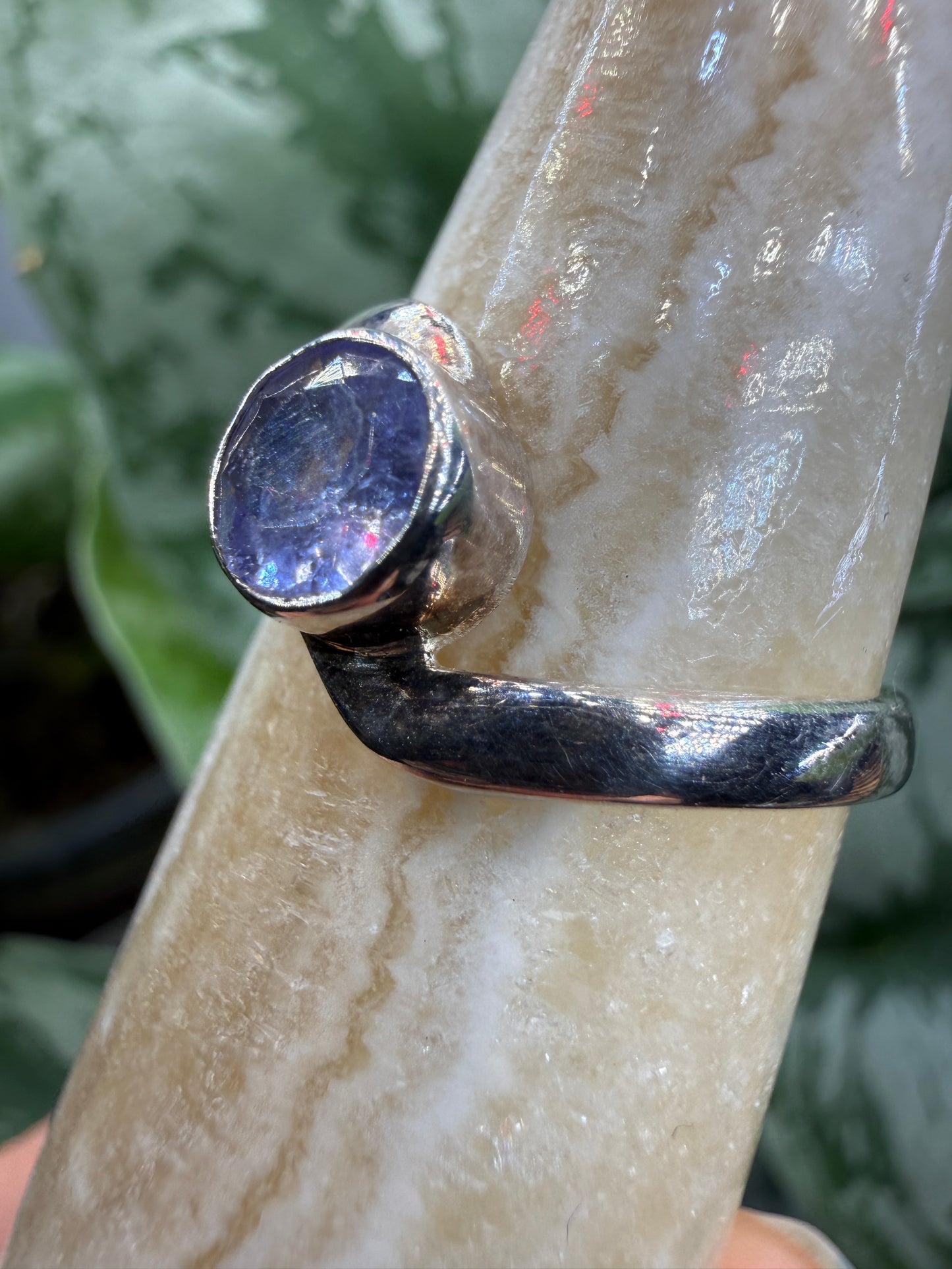 Natural Round Faceted Tanzanite Ring Size 9 in .925 Sterling Silver- Bezel Set