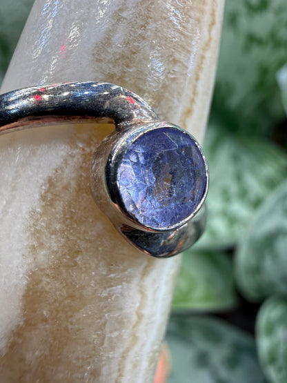 Natural Round Faceted Tanzanite Ring Size 9 in .925 Sterling Silver- Bezel Set