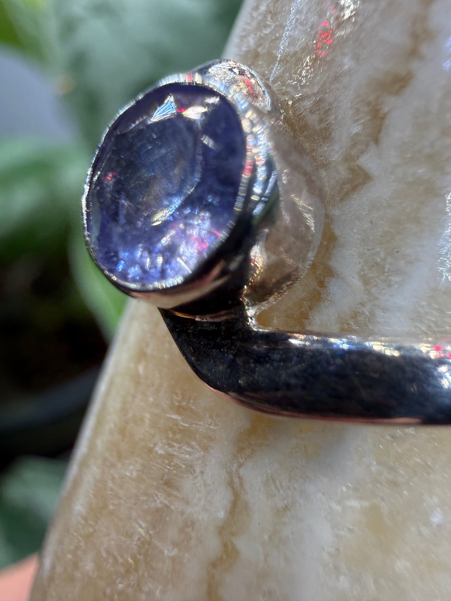 Natural Round Faceted Tanzanite Ring Size 9 in .925 Sterling Silver- Bezel Set
