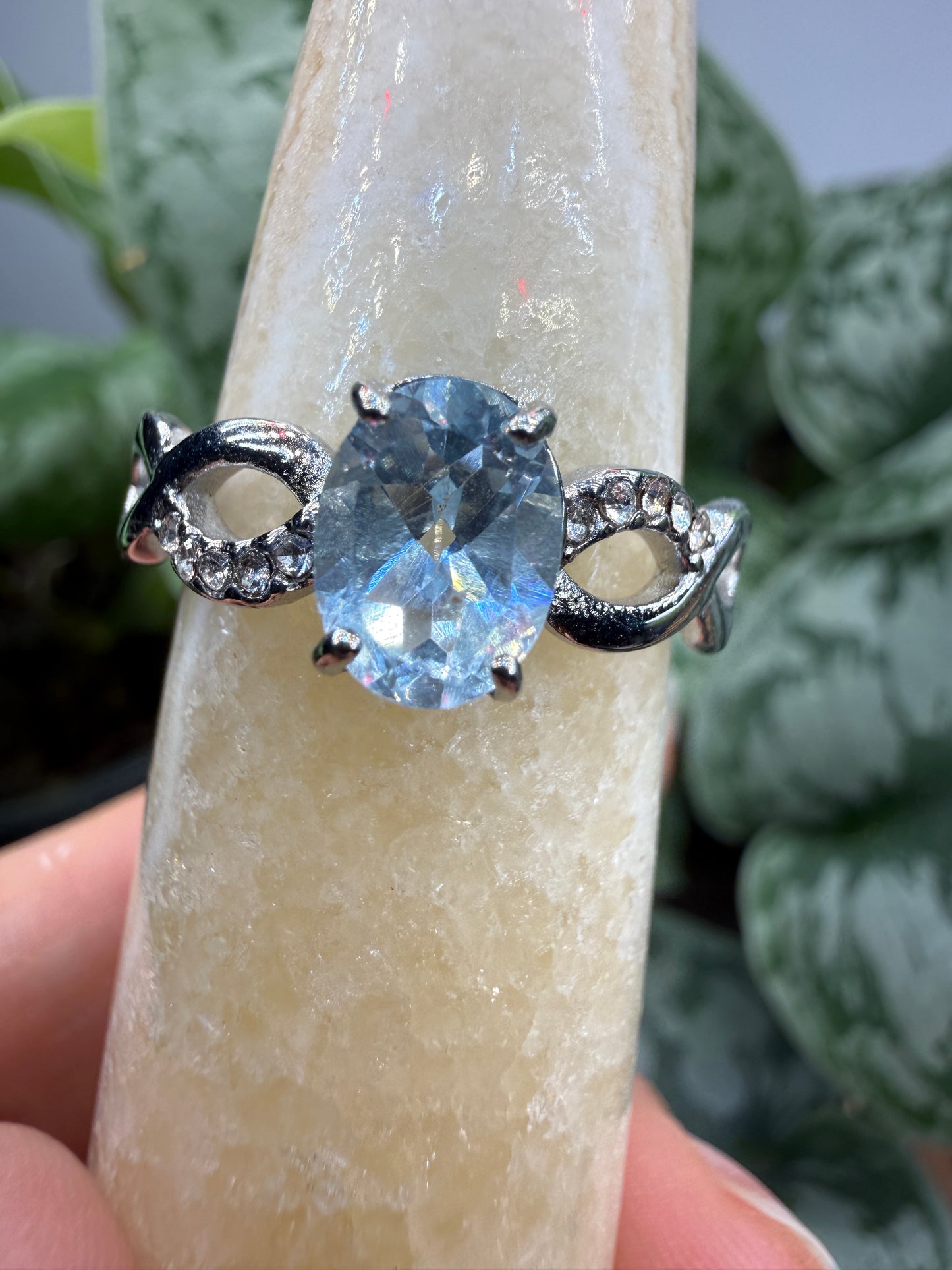 Faceted Blue Topaz Ring Size 10 in 316L Stainless Steel- 8x10mm Oval Gemstone