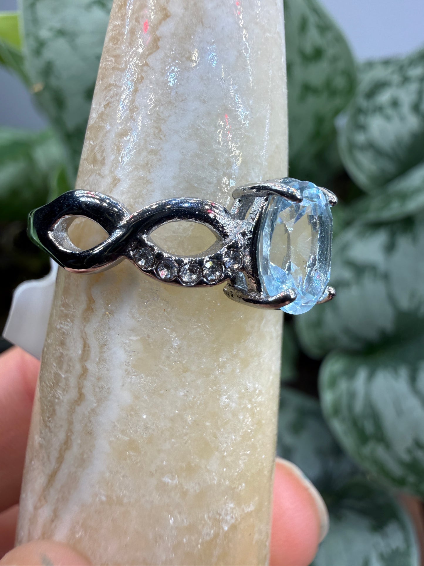 Faceted Blue Topaz Ring Size 10 in 316L Stainless Steel- 8x10mm Oval Gemstone