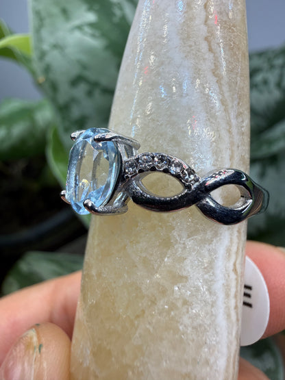 Faceted Blue Topaz Ring Size 10 in 316L Stainless Steel- 8x10mm Oval Gemstone