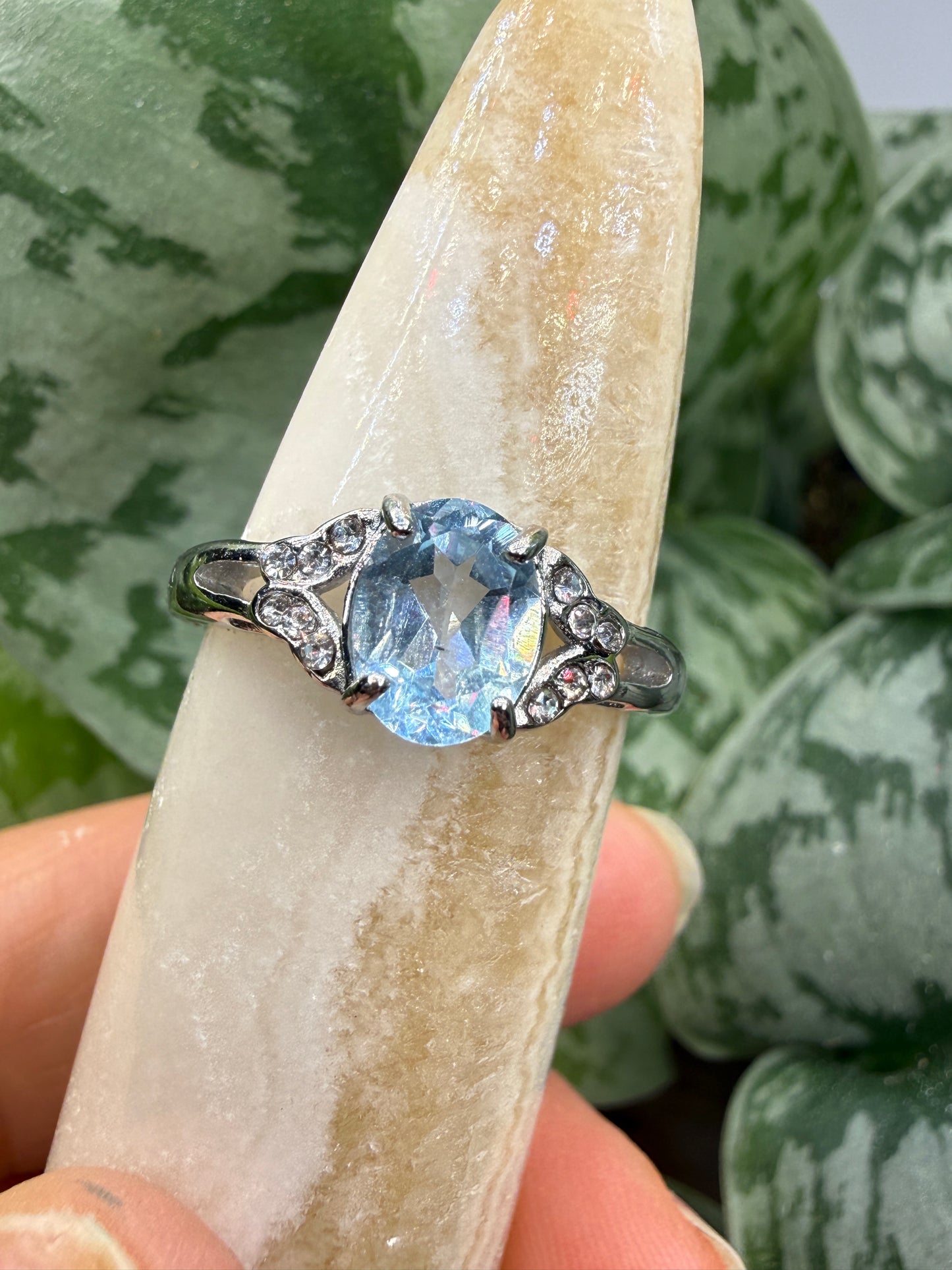 Faceted Blue Topaz Ring Size 8 in 316L Stainless Steel- 8x10mm Oval Gemstone
