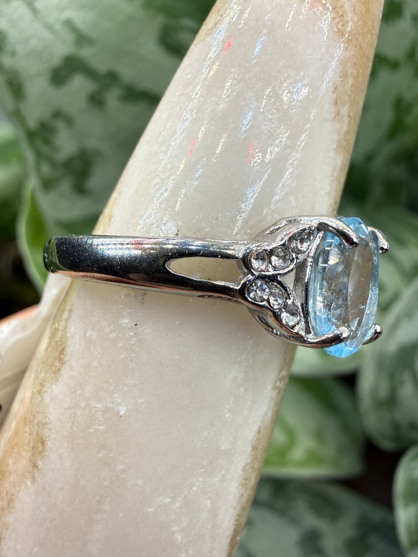 Faceted Blue Topaz Ring Size 8 in 316L Stainless Steel- 8x10mm Oval Gemstone