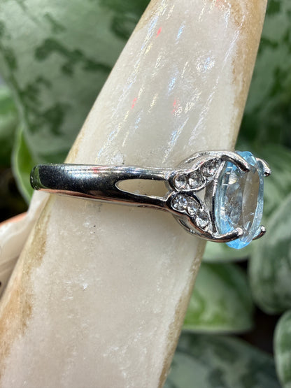 Faceted Blue Topaz Ring Size 8 in 316L Stainless Steel- 8x10mm Oval Gemstone