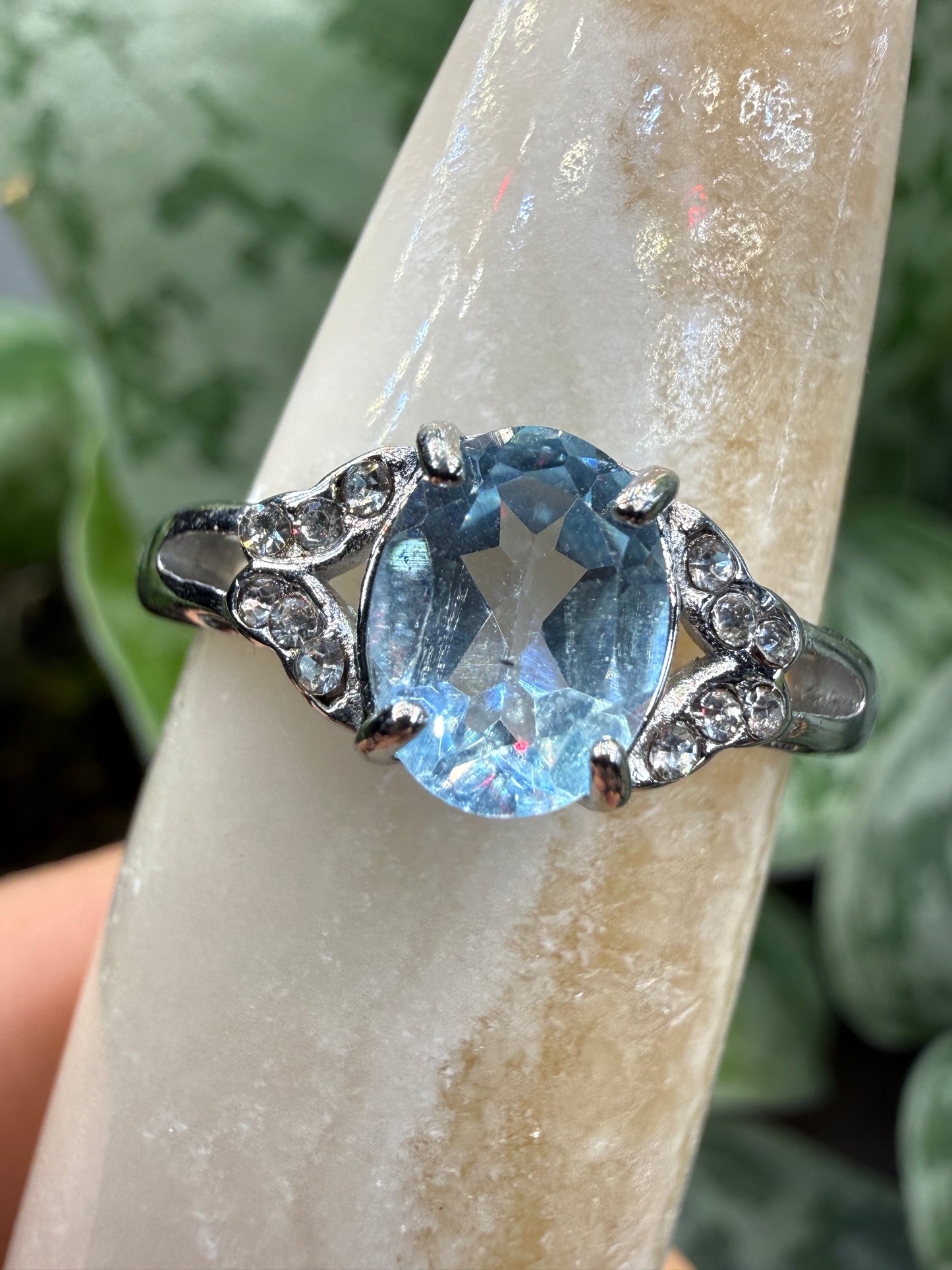 Faceted Blue Topaz Ring Size 8 in 316L Stainless Steel- 8x10mm Oval Gemstone