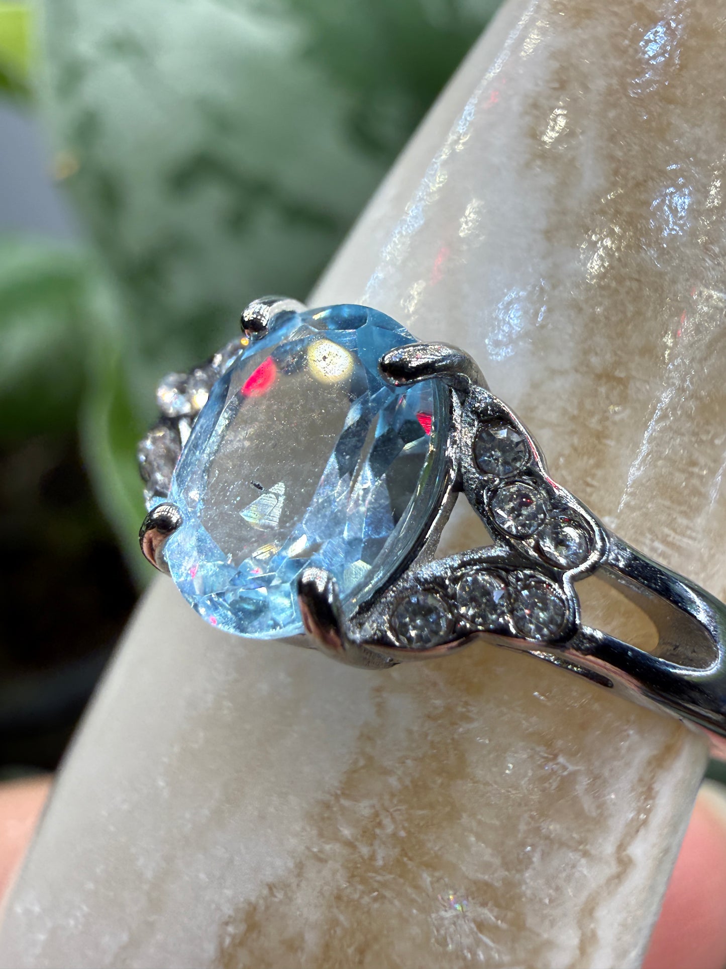Faceted Blue Topaz Ring Size 8 in 316L Stainless Steel- 8x10mm Oval Gemstone