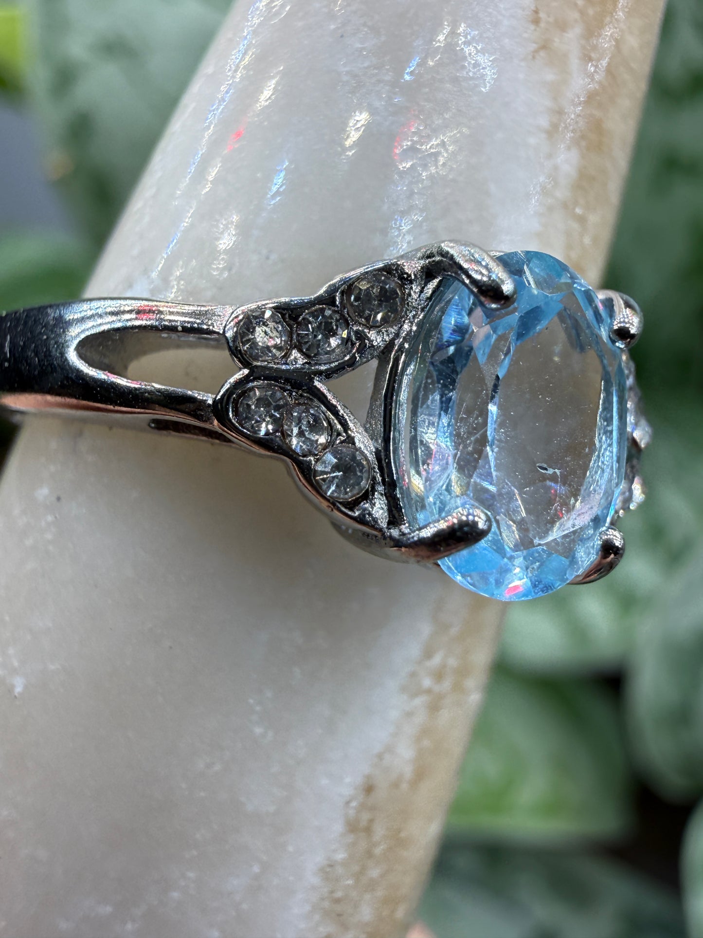 Faceted Blue Topaz Ring Size 8 in 316L Stainless Steel- 8x10mm Oval Gemstone