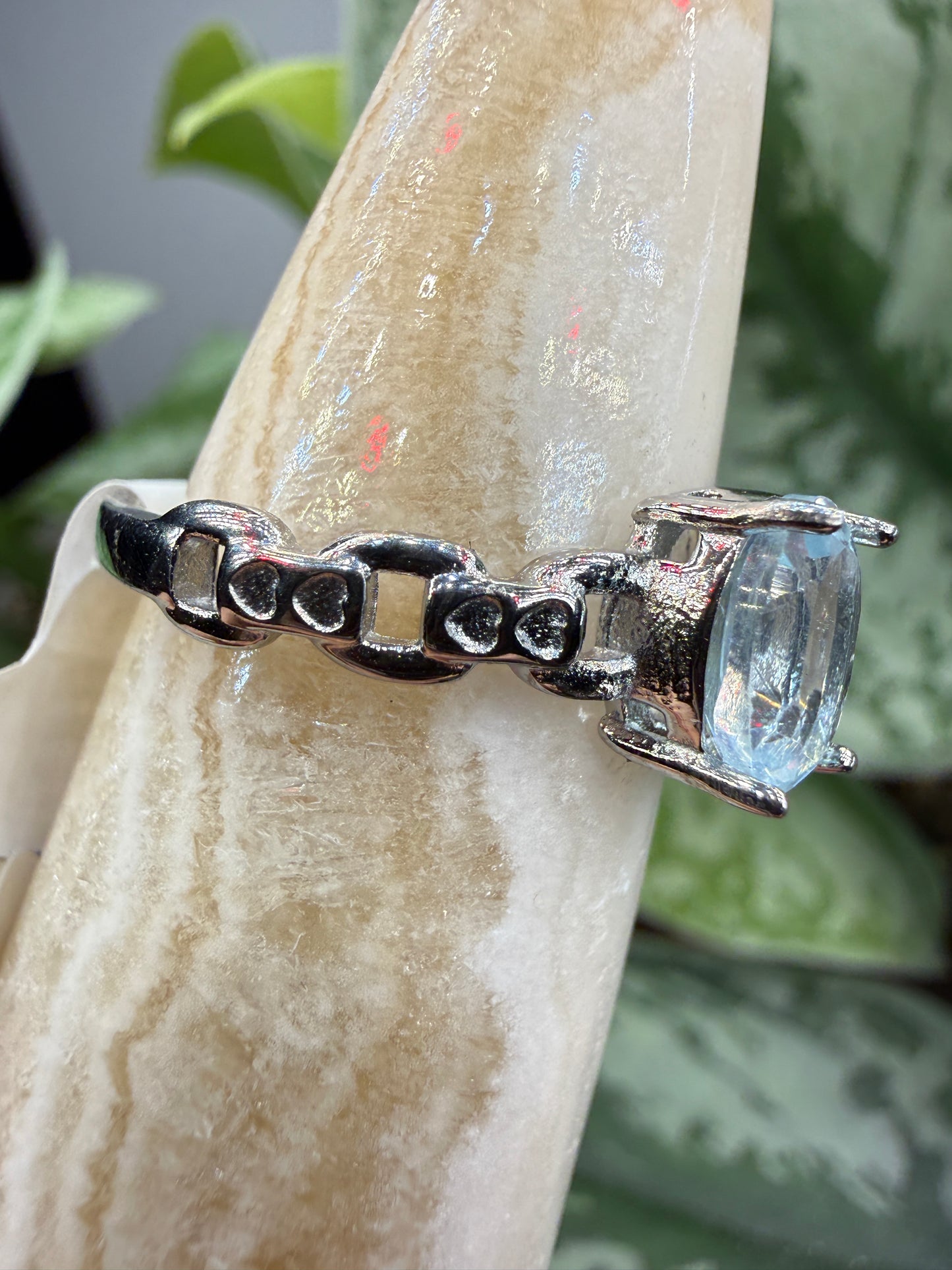 Faceted Blue Topaz Ring Size 8 in 316L Stainless Steel- 8x10mm Oval Gemstone