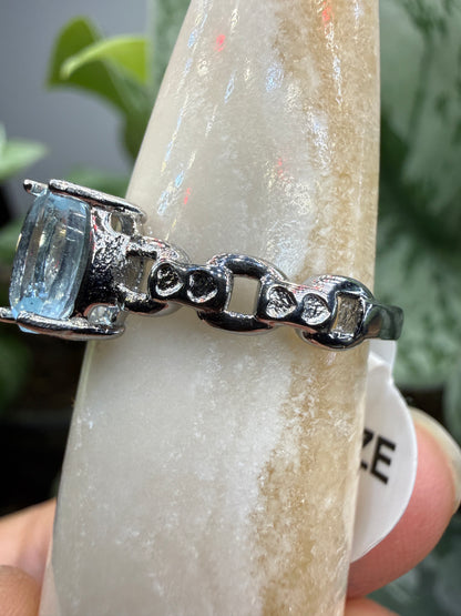Faceted Blue Topaz Ring Size 8 in 316L Stainless Steel- 8x10mm Oval Gemstone