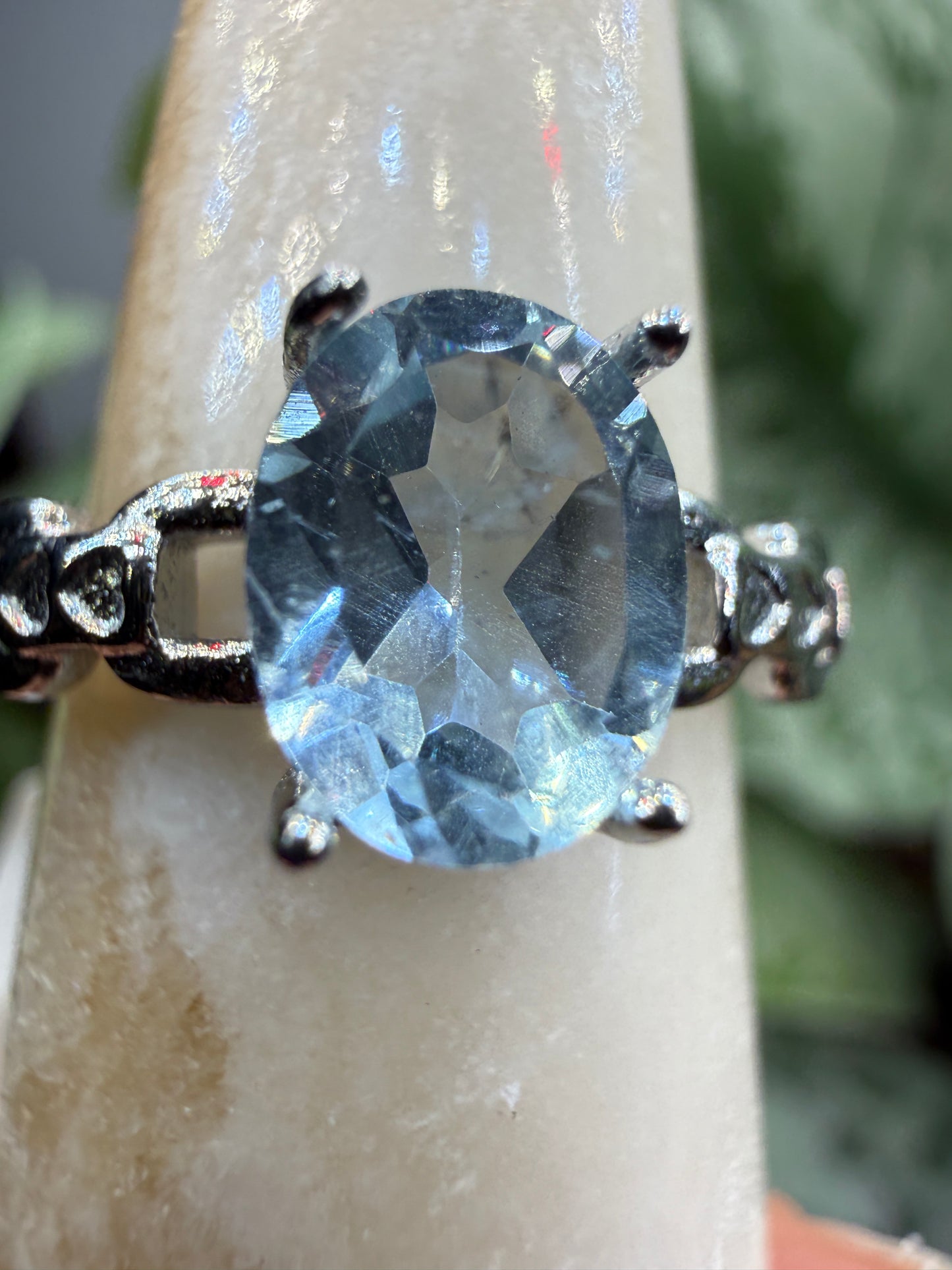 Faceted Blue Topaz Ring Size 8 in 316L Stainless Steel- 8x10mm Oval Gemstone