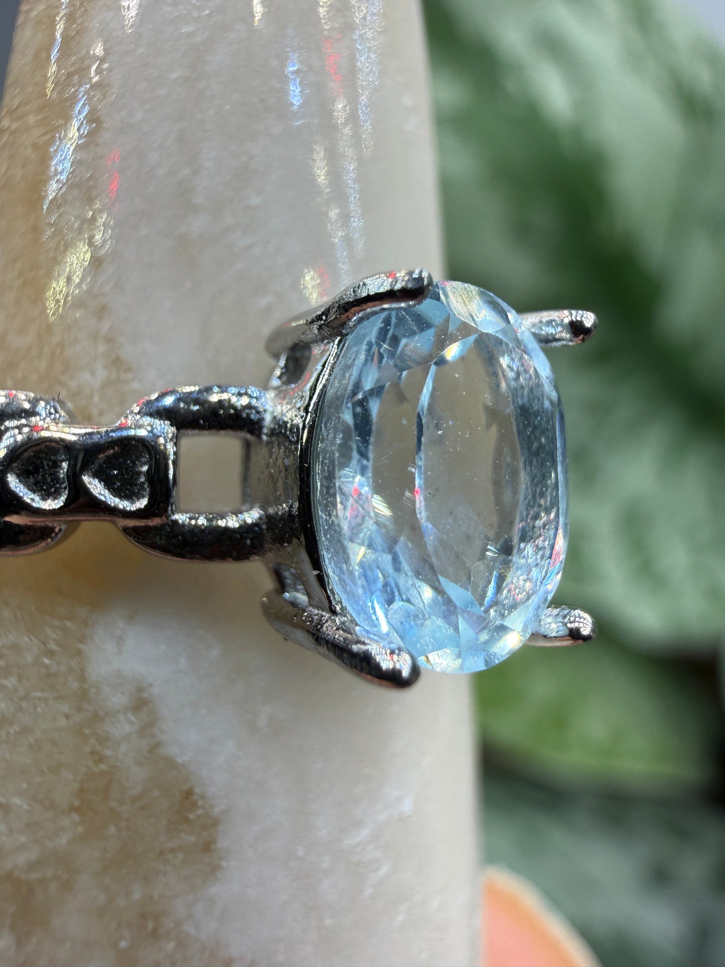 Faceted Blue Topaz Ring Size 8 in 316L Stainless Steel- 8x10mm Oval Gemstone