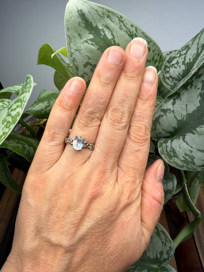 Faceted Blue Topaz Ring Size 8 in 316L Stainless Steel- 8x10mm Oval Gemstone