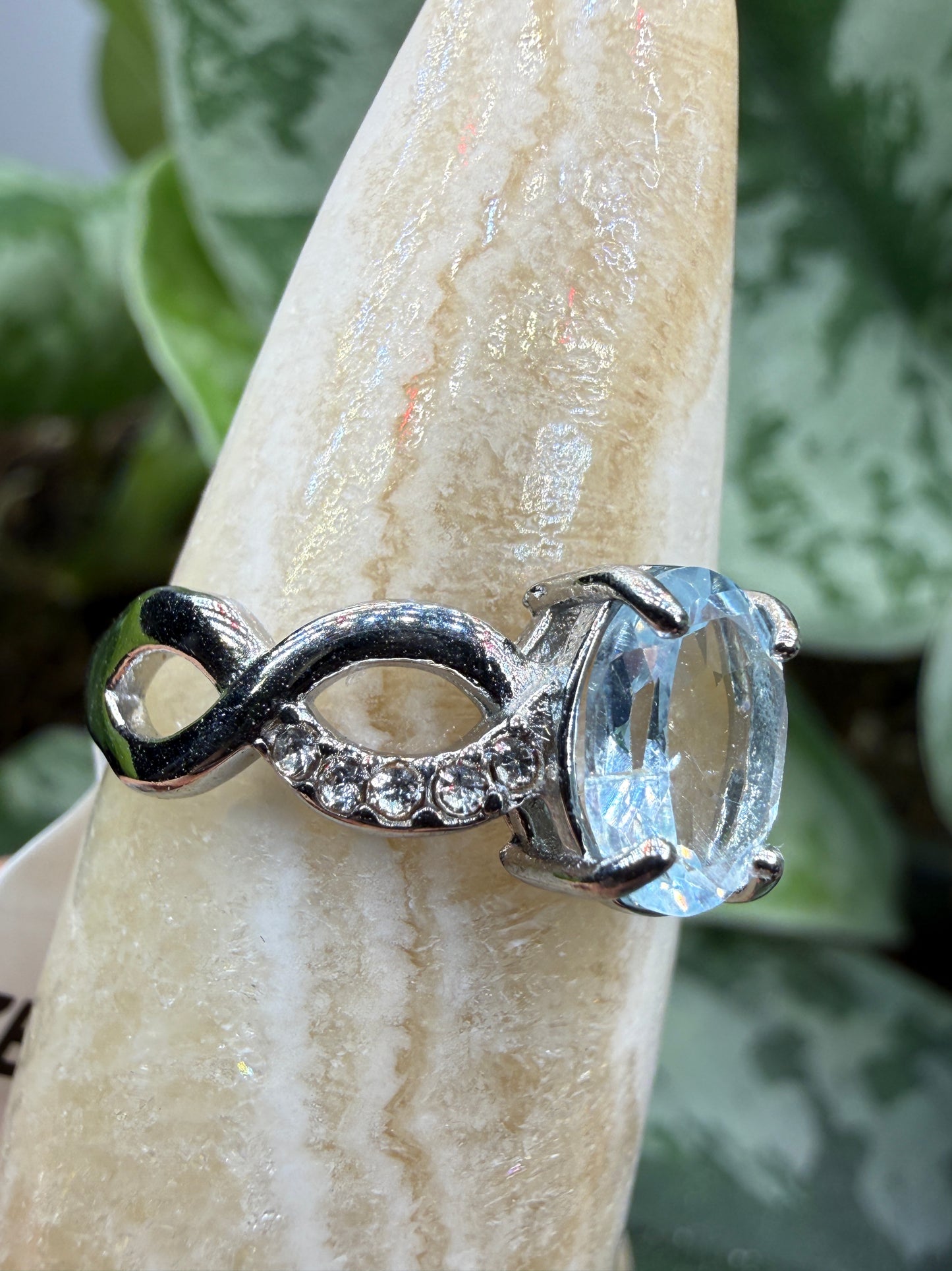 Faceted Blue Topaz Ring Size 7 in 316L Stainless Steel- 8x10mm Oval Gemstone