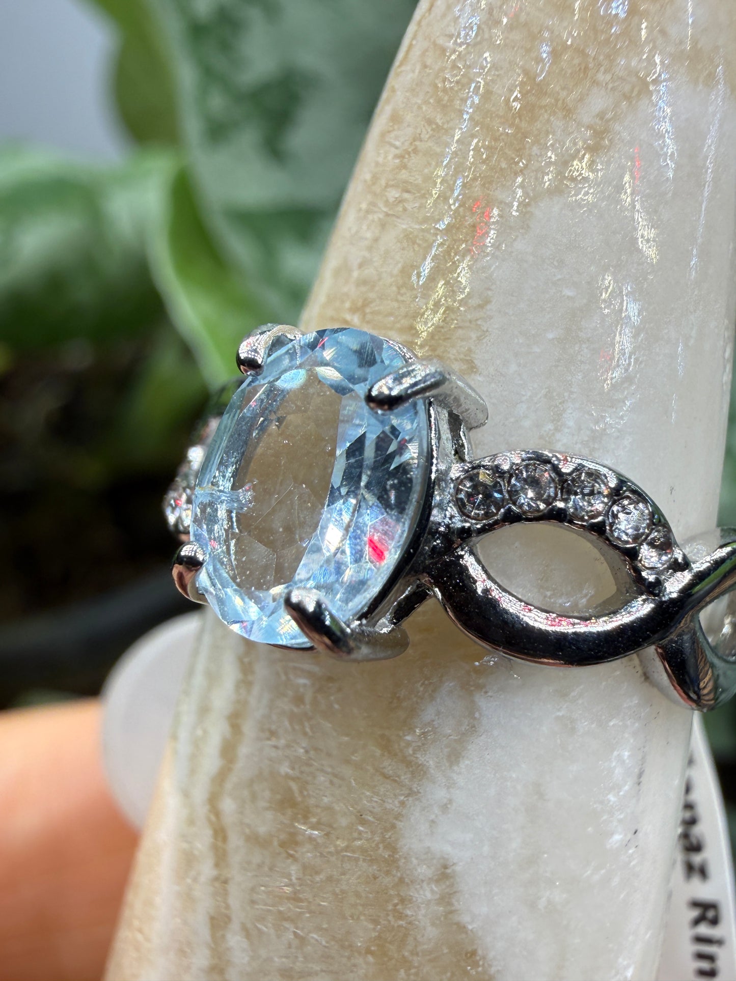 Faceted Blue Topaz Ring Size 7 in 316L Stainless Steel- 8x10mm Oval Gemstone