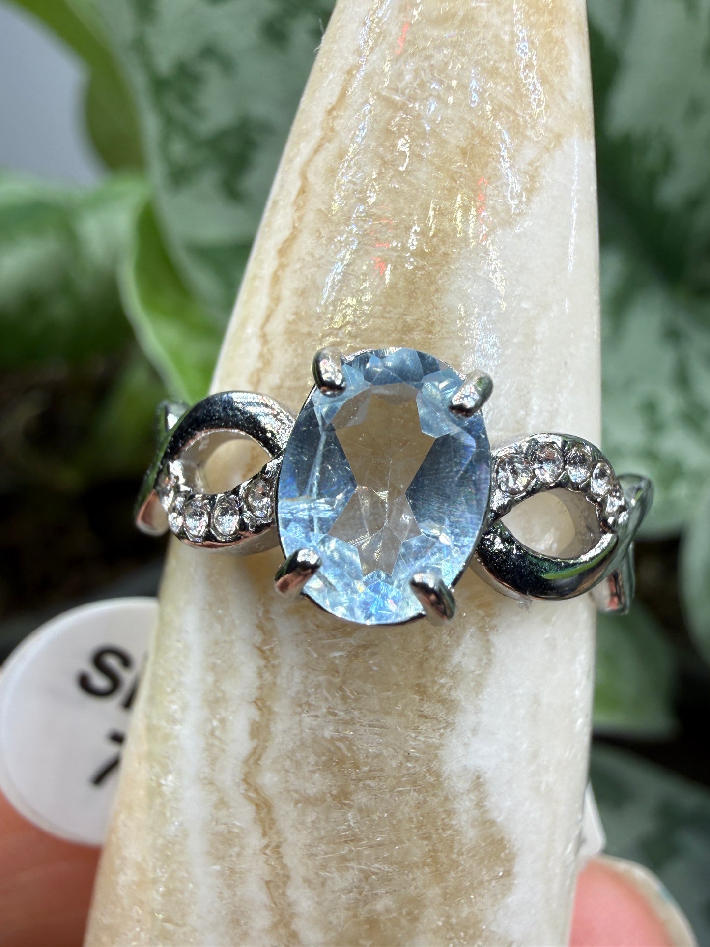 Faceted Blue Topaz Ring Size 7 in 316L Stainless Steel- 8x10mm Oval Gemstone