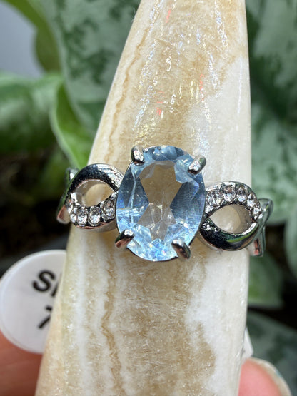 Faceted Blue Topaz Ring Size 7 in 316L Stainless Steel- 8x10mm Oval Gemstone