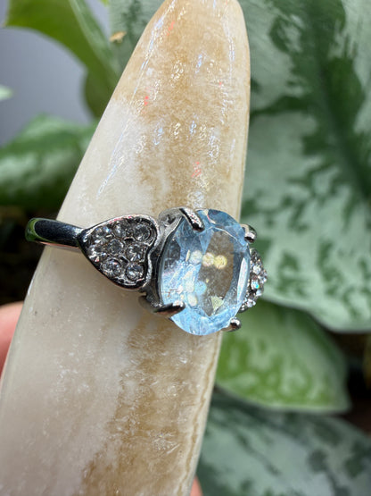 Faceted Blue Topaz Ring Size 6 in 316L Stainless Steel- 8x10mm Oval Gemstone