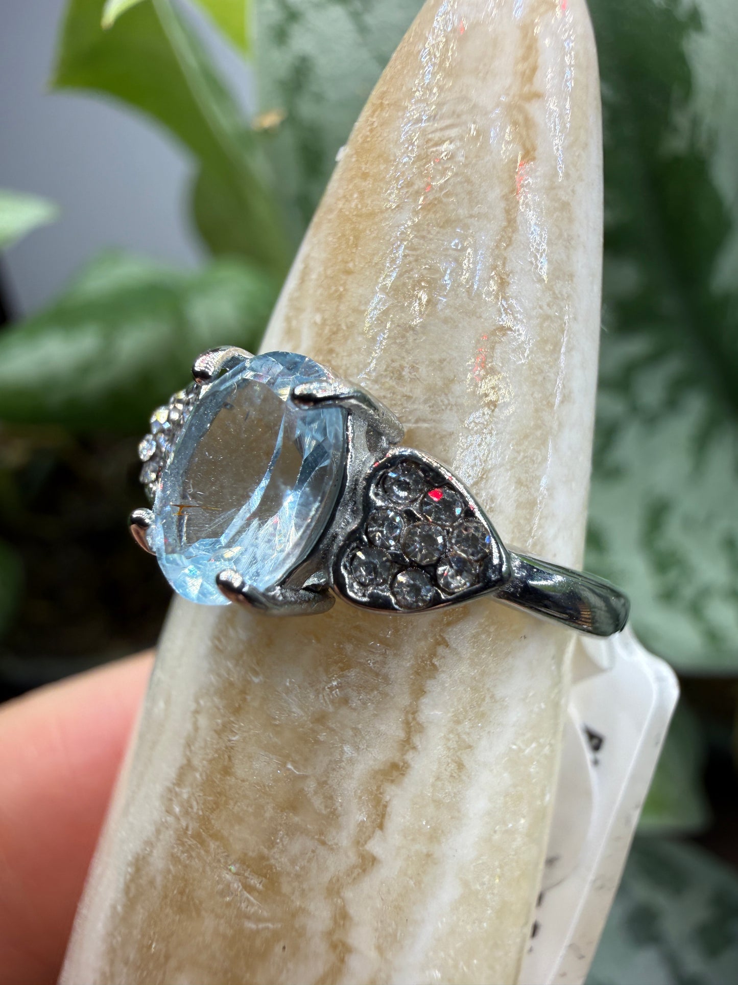 Faceted Blue Topaz Ring Size 6 in 316L Stainless Steel- 8x10mm Oval Gemstone