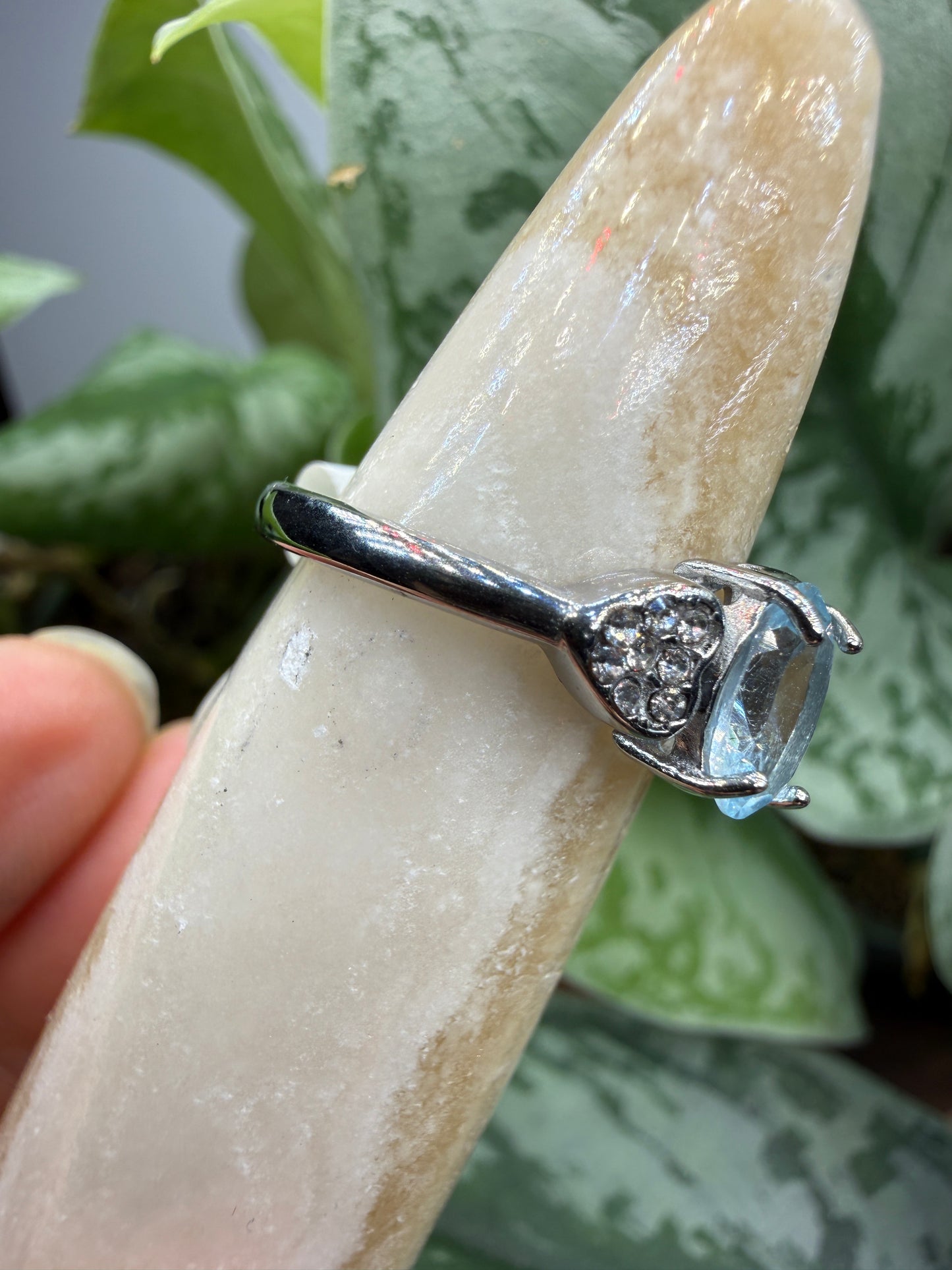 Faceted Blue Topaz Ring Size 6 in 316L Stainless Steel- 8x10mm Oval Gemstone