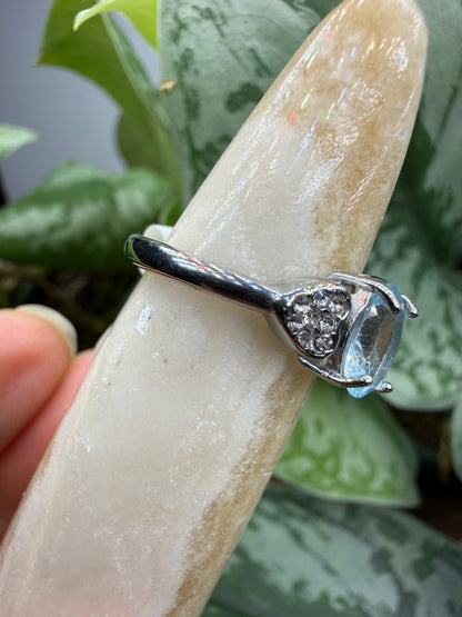 Faceted Blue Topaz Ring Size 6 in 316L Stainless Steel- 8x10mm Oval Gemstone