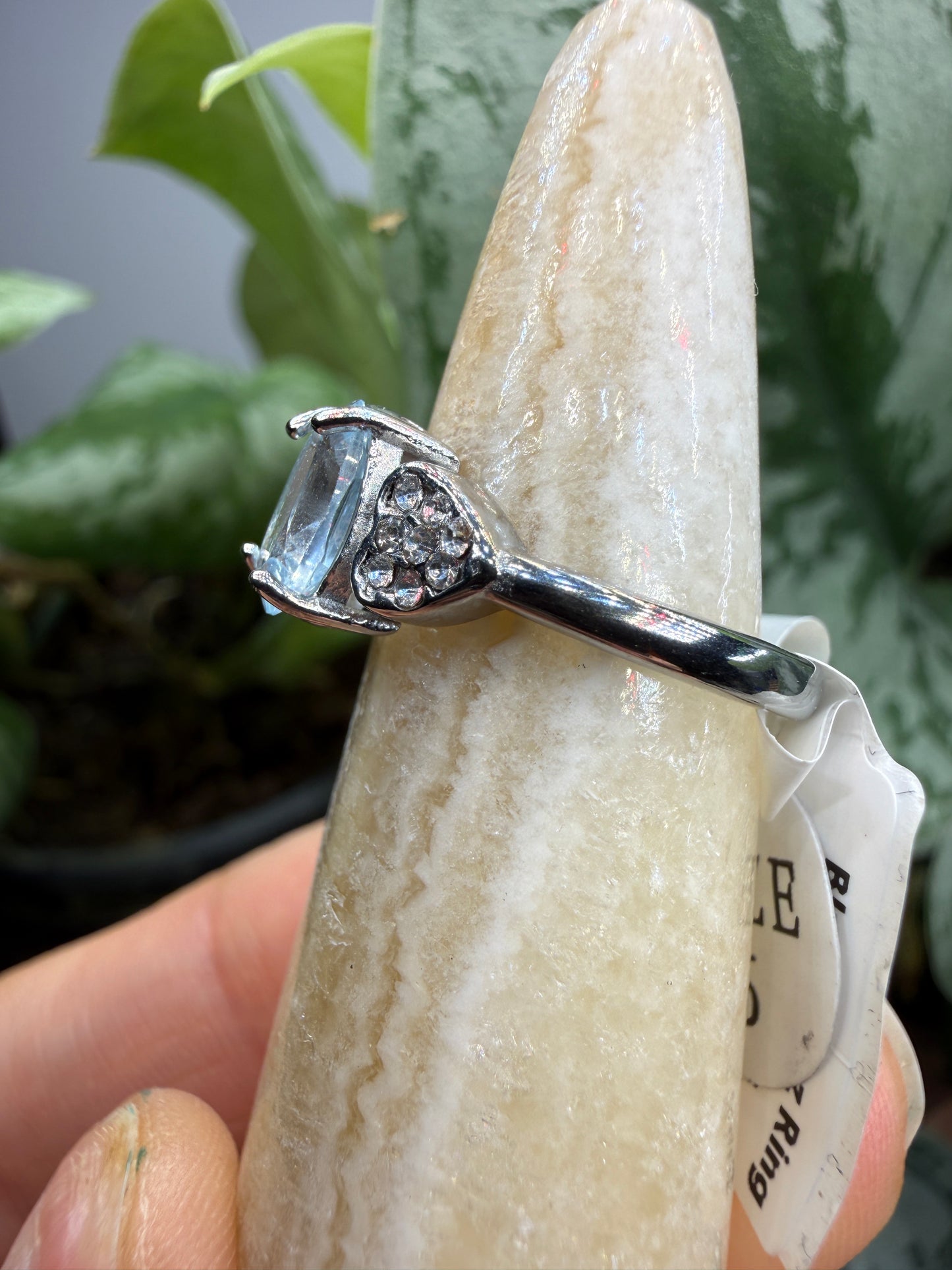 Faceted Blue Topaz Ring Size 6 in 316L Stainless Steel- 8x10mm Oval Gemstone