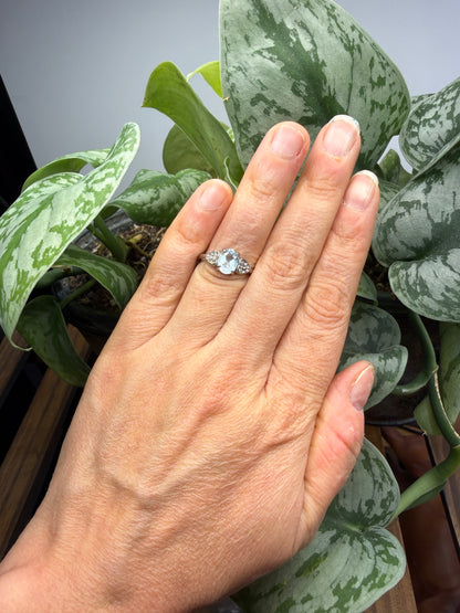 Faceted Blue Topaz Ring Size 6 in 316L Stainless Steel- 8x10mm Oval Gemstone