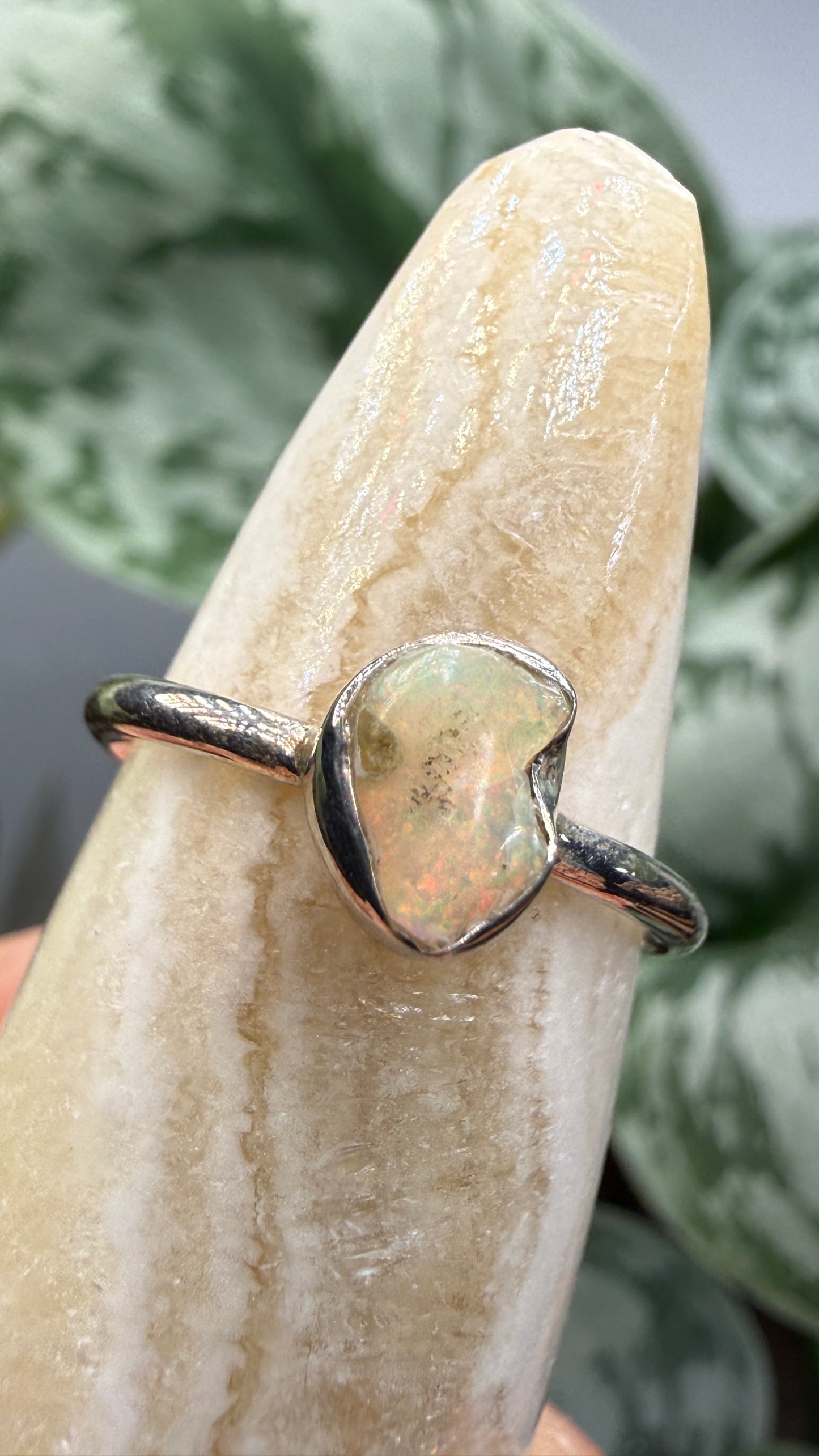 Natural Freeform Opal Ring Size 5 in .925 Sterling Silver- Freeform Bezel Setting