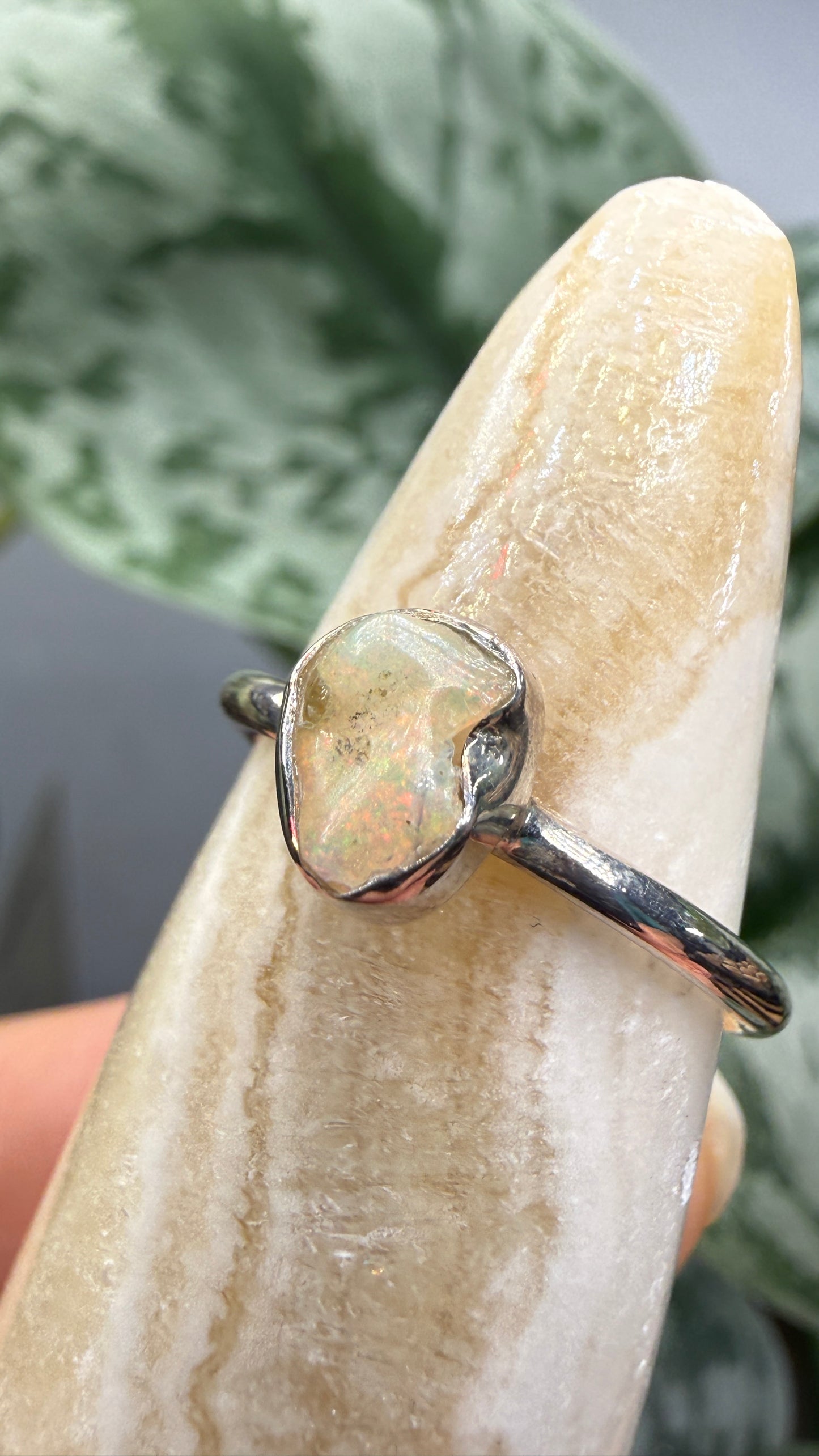 Natural Freeform Opal Ring Size 5 in .925 Sterling Silver- Freeform Bezel Setting