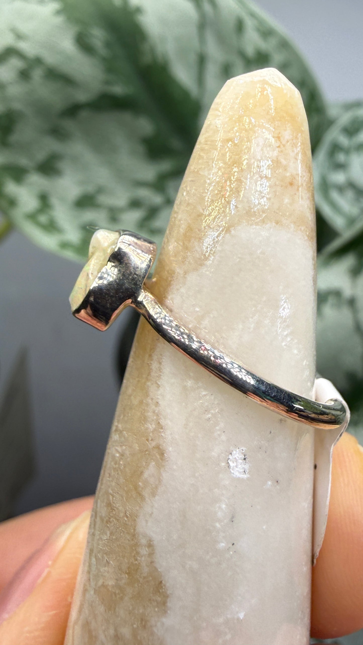 Natural Freeform Opal Ring Size 5 in .925 Sterling Silver- Freeform Bezel Setting