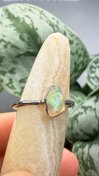 Natural Freeform Opal Ring Size 6 in .925 Sterling Silver- Freeform Bezel Setting