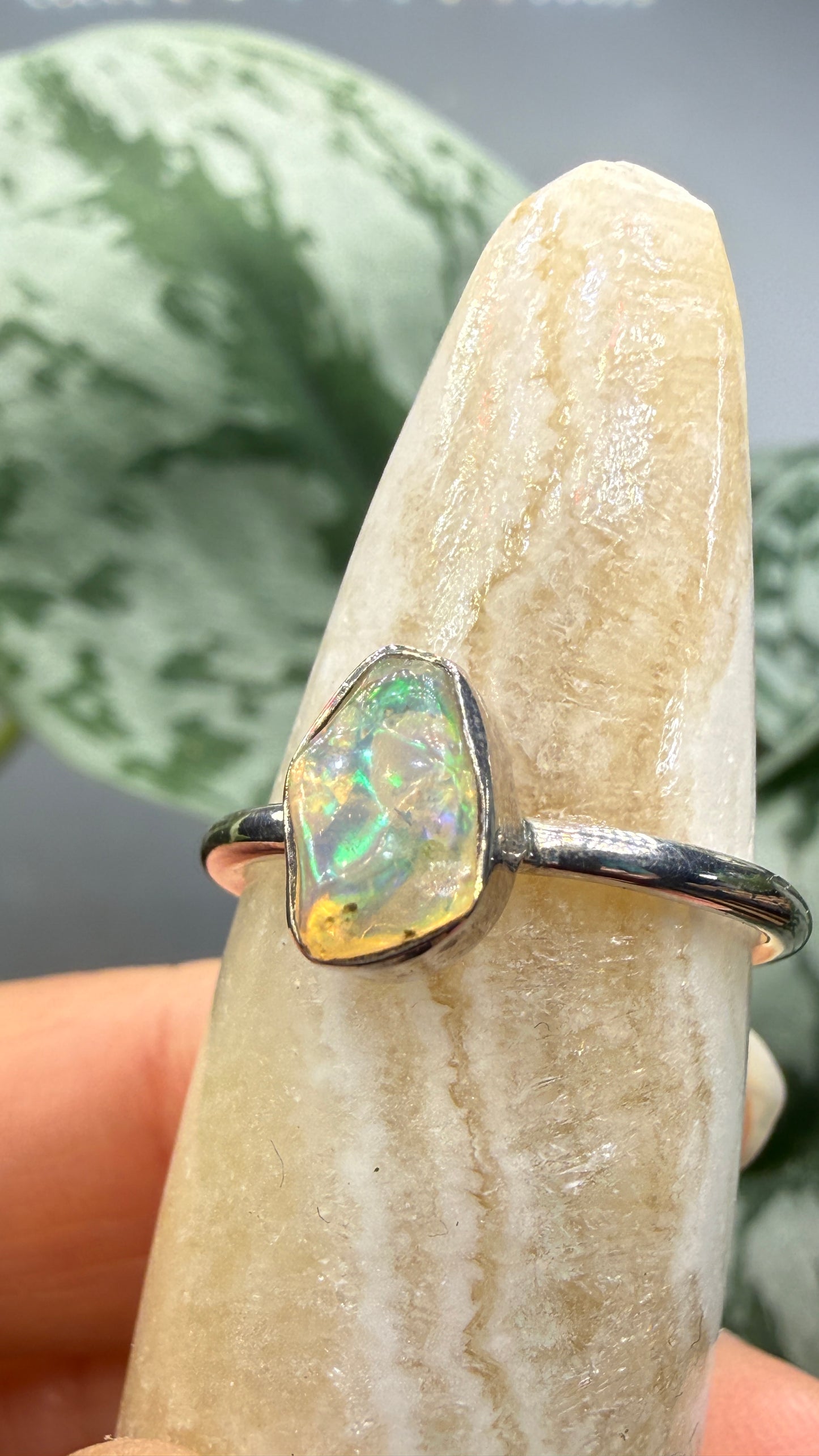 Natural Freeform Opal Ring Size 6 in .925 Sterling Silver- Freeform Bezel Setting