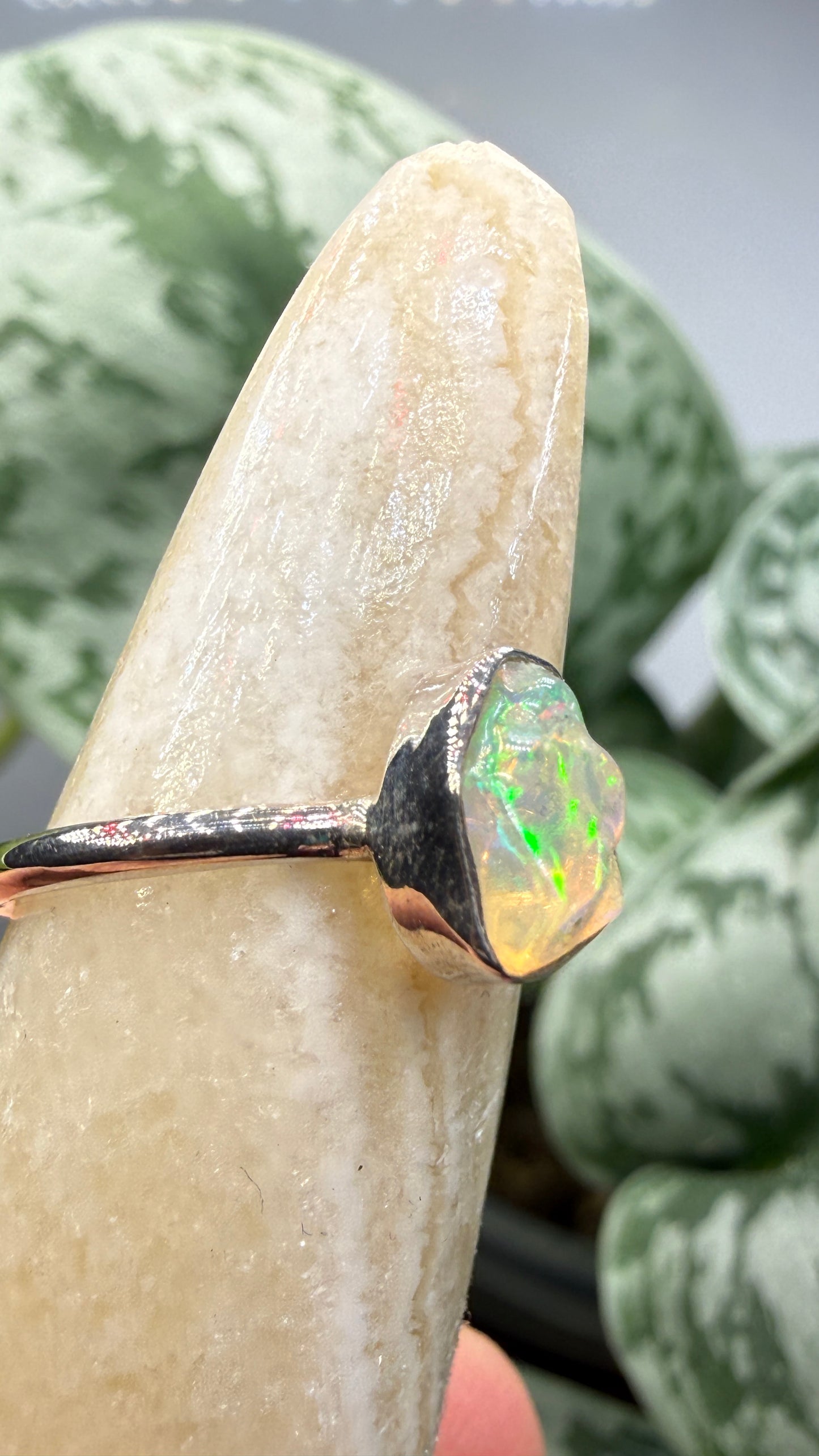 Natural Freeform Opal Ring Size 6 in .925 Sterling Silver- Freeform Bezel Setting