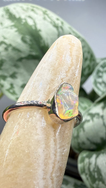 Natural Freeform Opal Ring Size 6 in .925 Sterling Silver- Freeform Bezel Setting