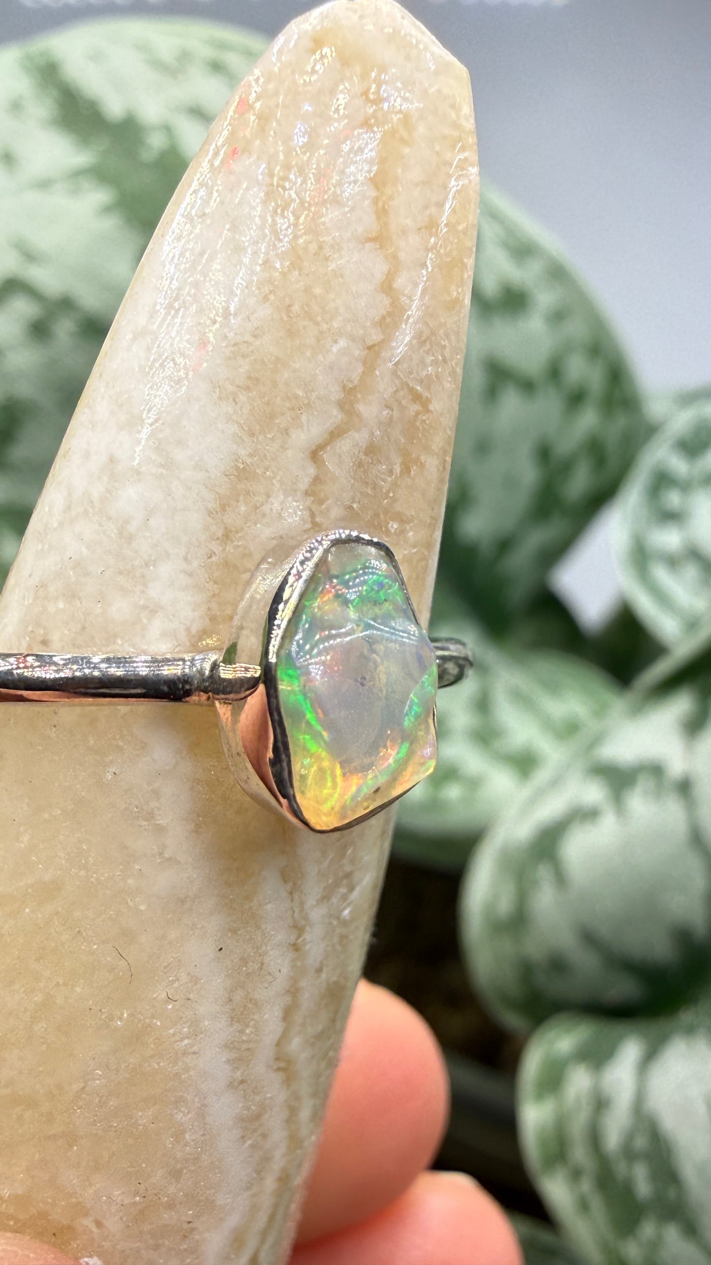 Natural Freeform Opal Ring Size 6 in .925 Sterling Silver- Freeform Bezel Setting