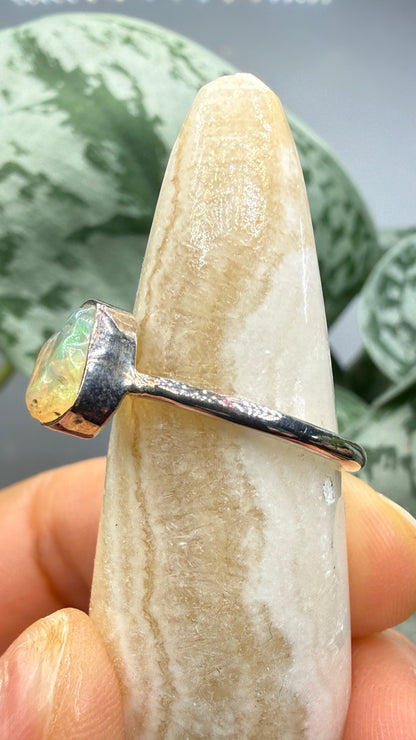 Natural Freeform Opal Ring Size 6 in .925 Sterling Silver- Freeform Bezel Setting