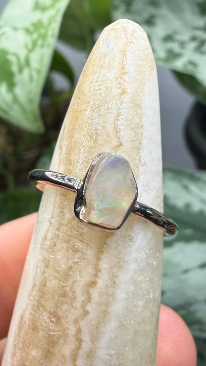 Natural Freeform Opal Ring Size 6 in .925 Sterling Silver- Freeform Bezel Setting