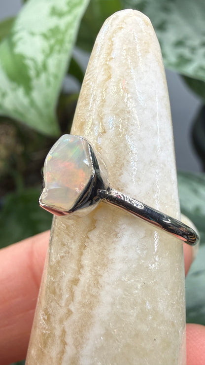 Natural Freeform Opal Ring Size 6 in .925 Sterling Silver- Freeform Bezel Setting