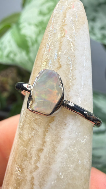 Natural Freeform Opal Ring Size 6 in .925 Sterling Silver- Freeform Bezel Setting