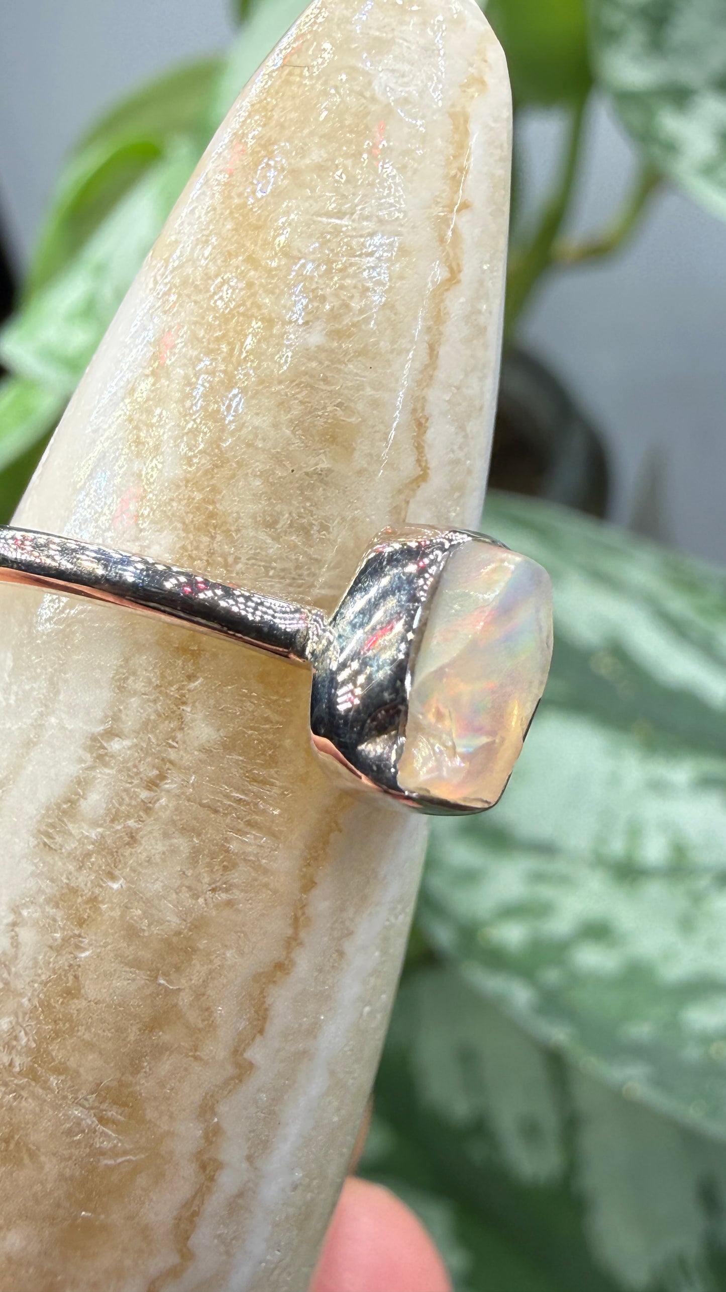 Natural Freeform Opal Ring Size 6 in .925 Sterling Silver- Freeform Bezel Setting