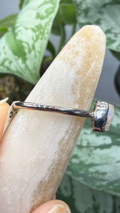 Natural Freeform Opal Ring Size 6 in .925 Sterling Silver- Freeform Bezel Setting