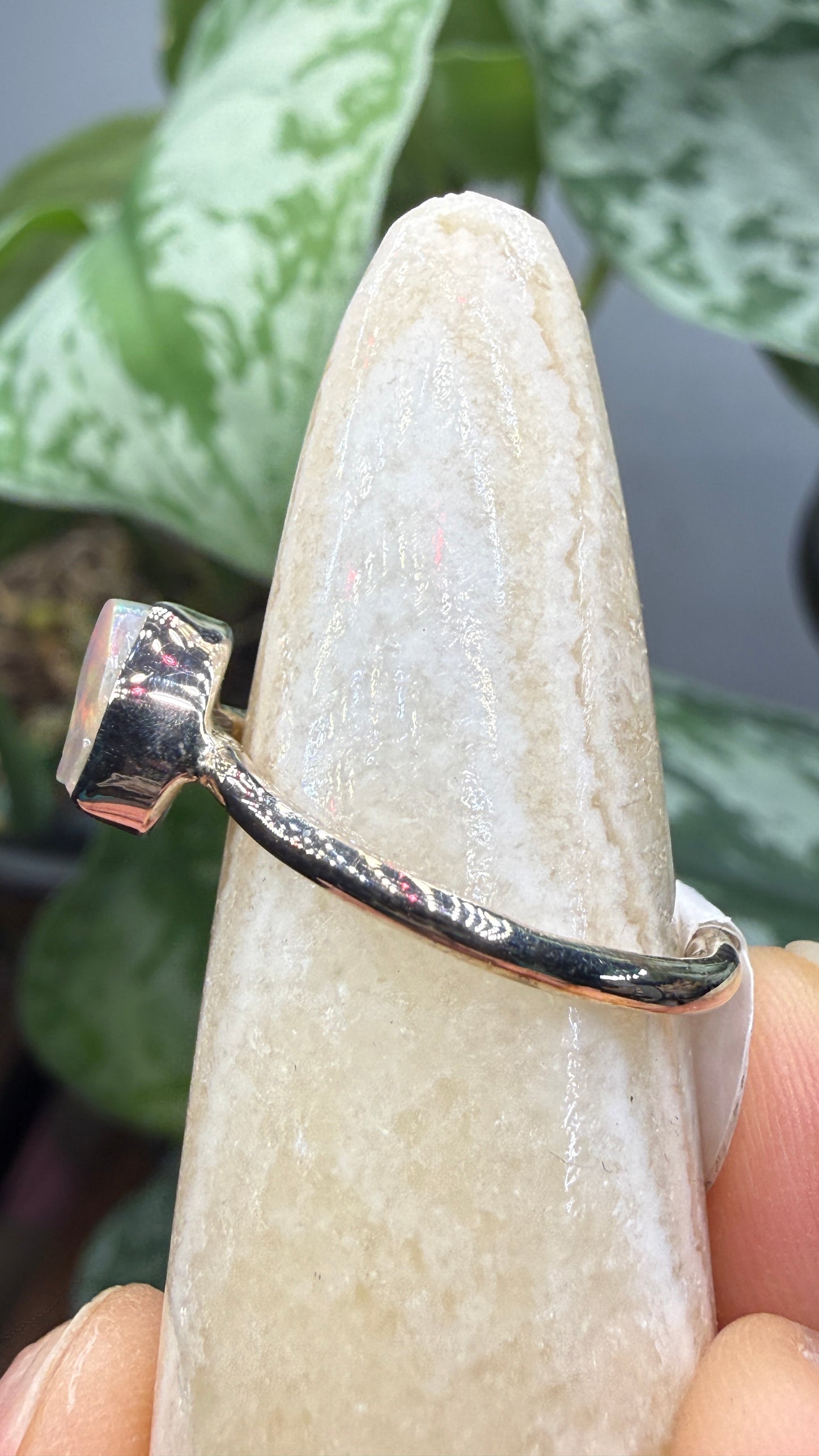 Natural Freeform Opal Ring Size 6 in .925 Sterling Silver- Freeform Bezel Setting