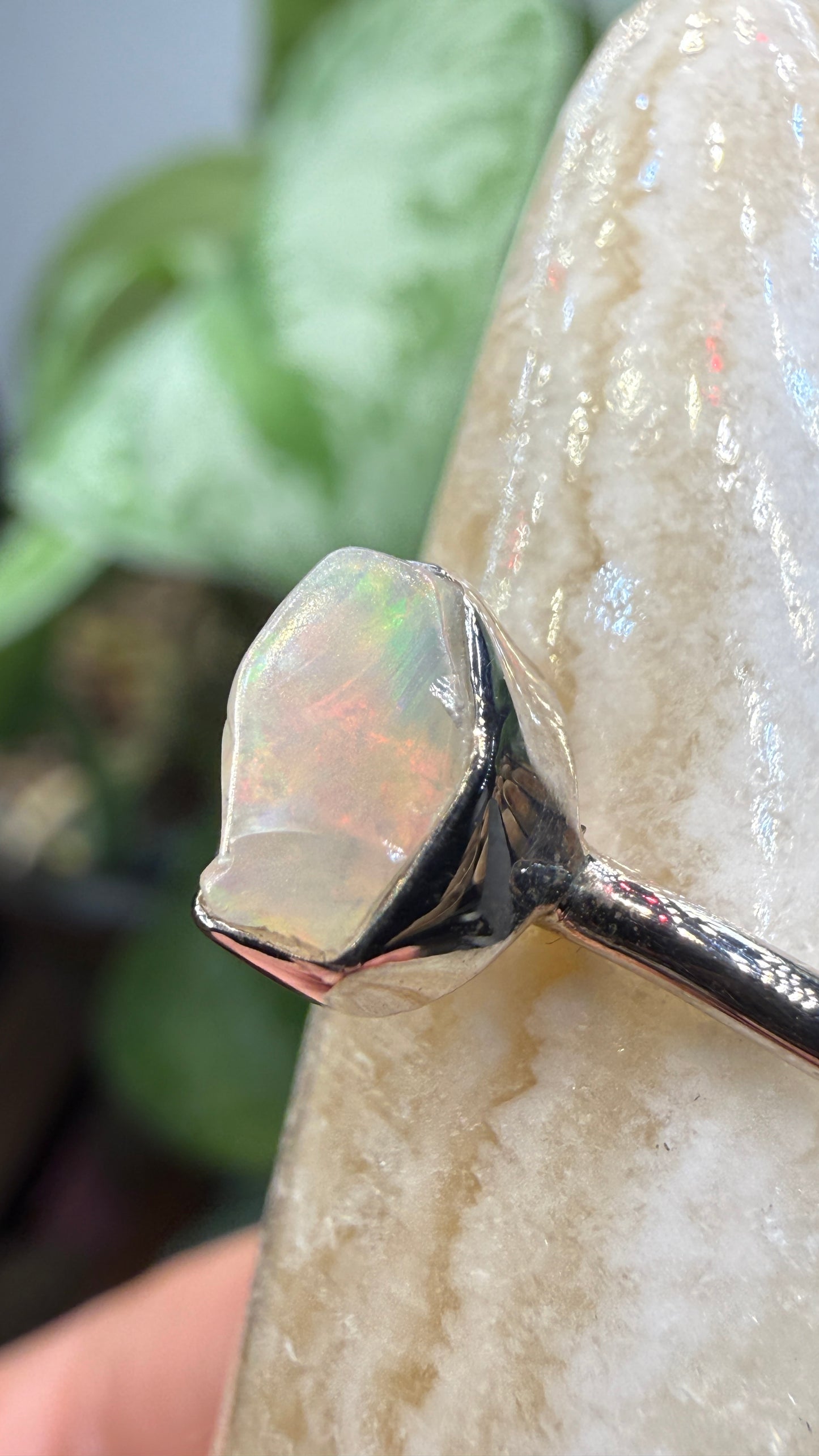 Natural Freeform Opal Ring Size 6 in .925 Sterling Silver- Freeform Bezel Setting