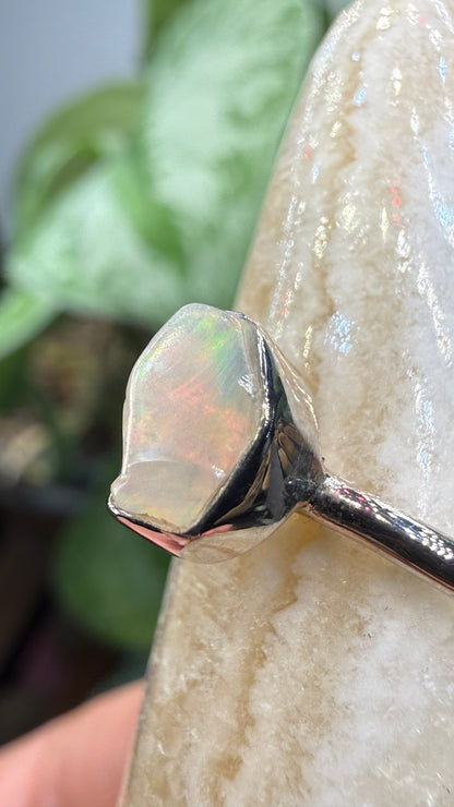 Natural Freeform Opal Ring Size 6 in .925 Sterling Silver- Freeform Bezel Setting